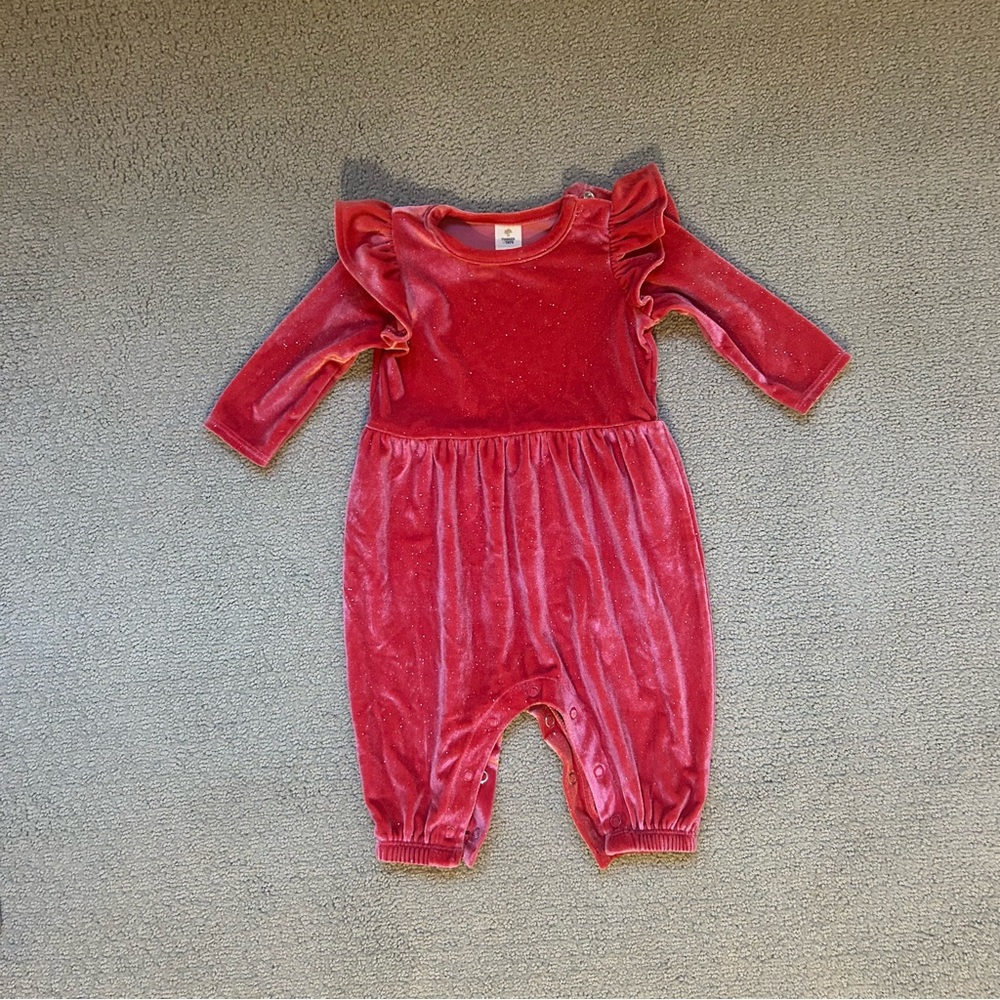 Tucker + Tate Girls Pink Velour Jumpsuit Glitter Velvet Size 3 Months